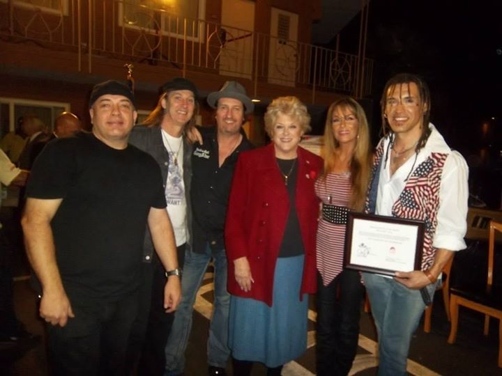 Jet Velocity sound tech asked to stand in for pic — with Jet Velocity, Barry Barnes, Les Warner, Janea Chadwick Ebsworth, Jet Velocity, Carolyn Goodman for Mayor, Jason Ebs and ECOTONIC at Veterans Village.